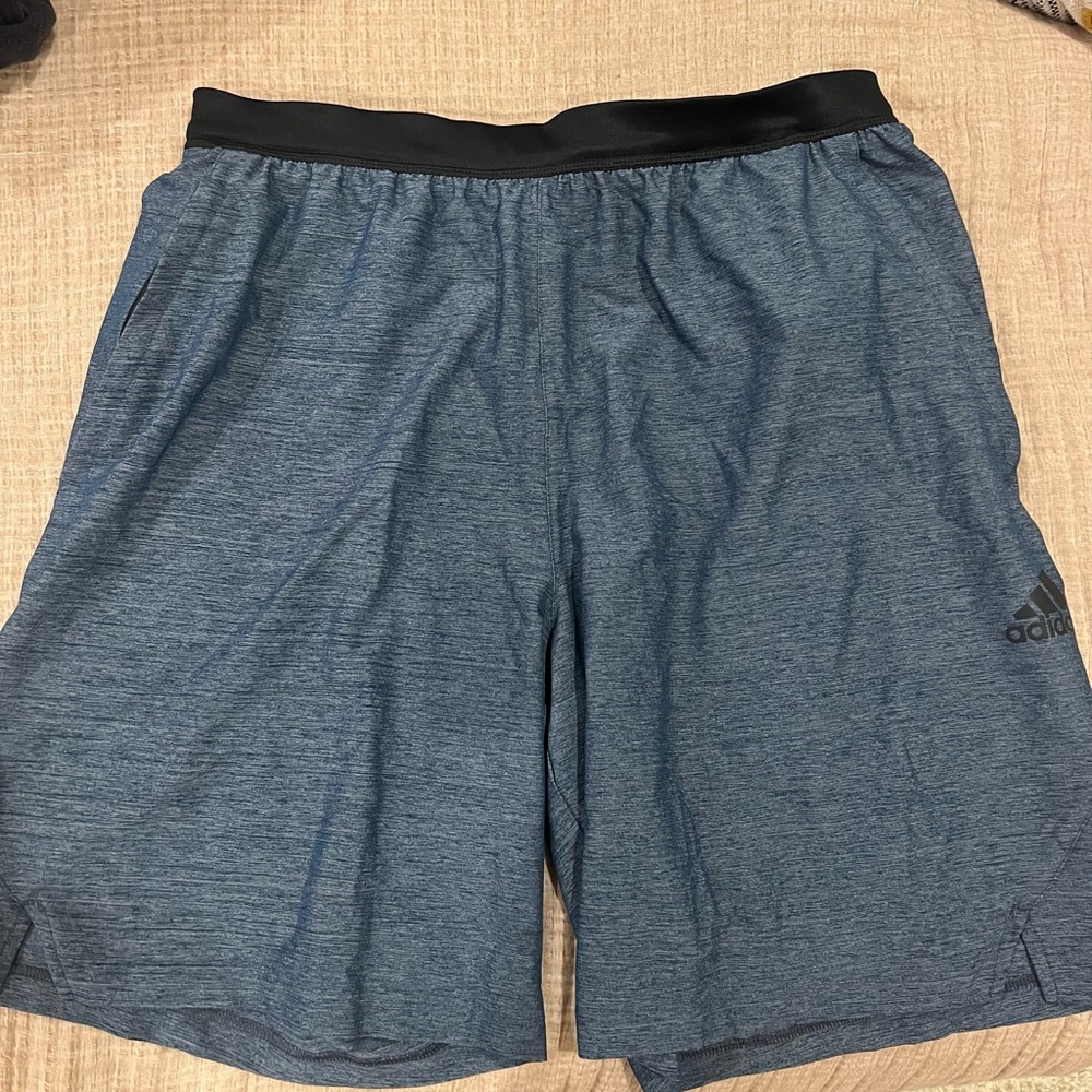 Adidas Blue and Black Athletic Shorts Moisture-Wicking